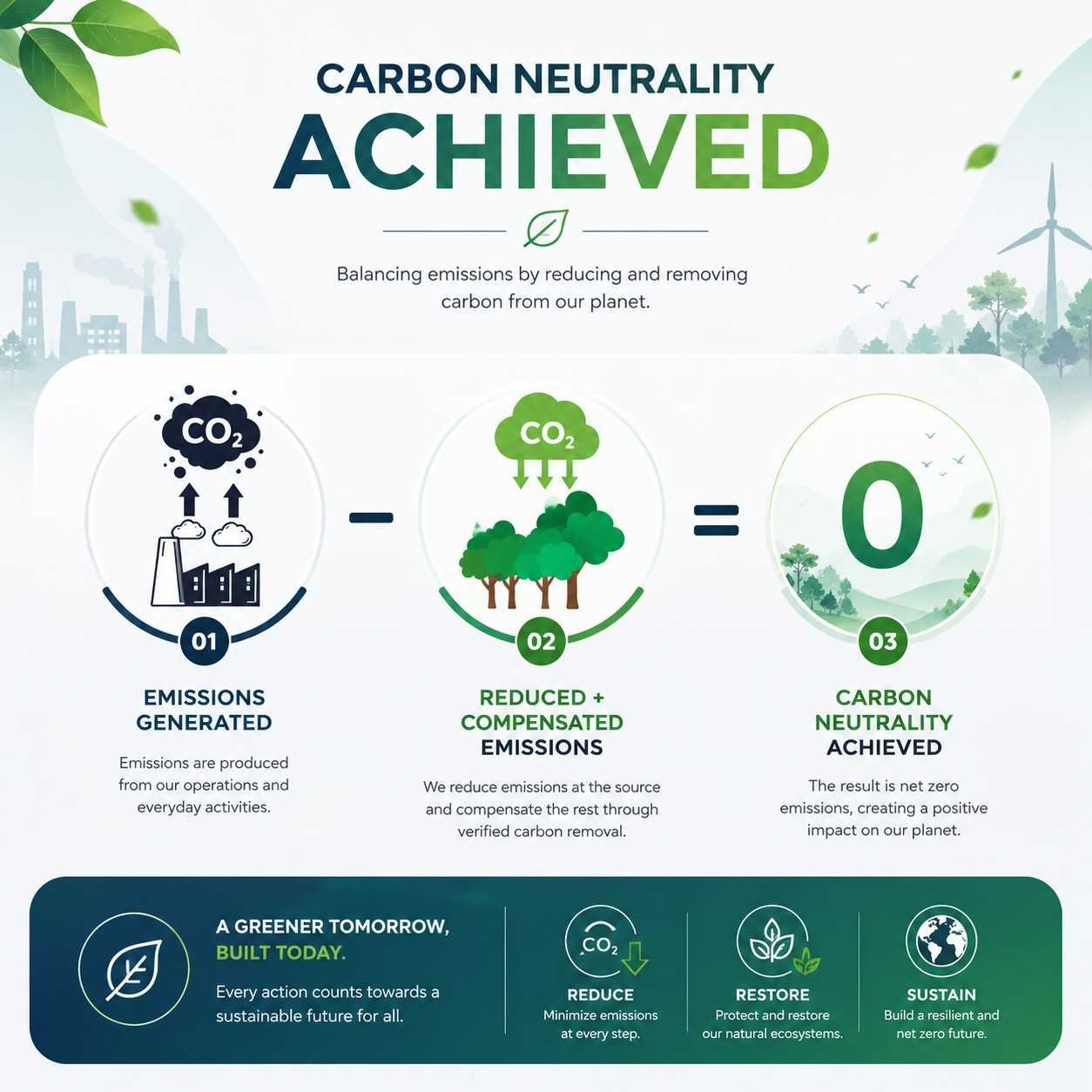 To be come carbon neutral an organisation offsets its emissions using carbon credits from projects that reduce GHG emissions.